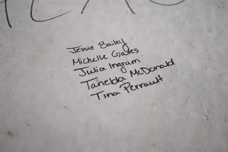 STARKVILLE, MS - November 04, 2022 - Names of former Mississippi State Bulldogs players signed on the foundation of the new indoor softball facility during the Fall World Series at Nusz Park in Starkville, MS. Photo By Mike Mattina