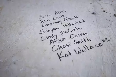 STARKVILLE, MS - November 04, 2022 - Names of former Mississippi State Bulldogs players signed on the foundation of the new indoor softball facility during the Fall World Series at Nusz Park in Starkville, MS. Photo By Mike Mattina