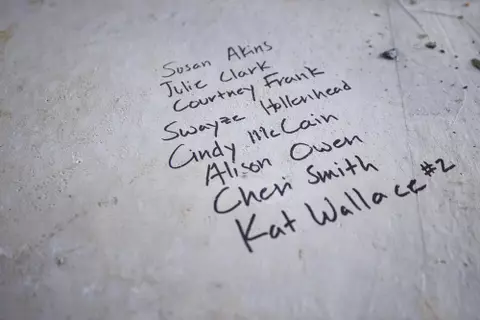 STARKVILLE, MS - November 04, 2022 - Names of former Mississippi State Bulldogs players signed on the foundation of the new indoor softball facility during the Fall World Series at Nusz Park in Starkville, MS. Photo By Mike Mattina