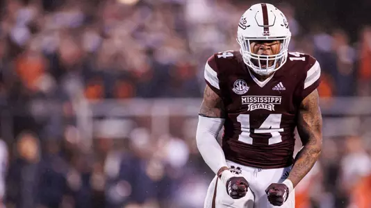 STARKVILLE, MS - November 05, 2022 - Mississippi State Linebacker Nathaniel "Bookie" Watson (#14) during the game between the Auburn Tigers and the Mississippi State Bulldogs at Davis Wade Stadium at Scott Field in Starkville, MS. Photo By Kevin Snyder