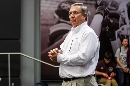 STARKVILLE, MS - November 07, 2022 - Mississippi State Interim Athletic Director/Senior Deputy A.D./Compliance Bracky Brett during the NCAA Soccer Selection Show Watch Party at Leo Seal Jr. Football Complex in Starkville, MS. Photo By Will Porada