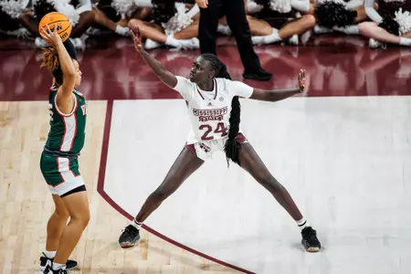 STARKVILLE, MS - November 09, 2022 - Mississippi State Forward Nyayongah Gony (#24) during the game between the Mississippi Valley State Delta Devils and the Mississippi State Bulldogs at Humphrey Coliseum in Starkville, MS. Photo By Kevin Snyder