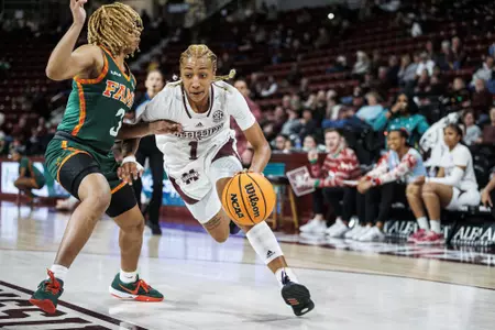 STARKVILLE, MS - December 15, 2022 - Mississippi State Guard Ahlana Smith (#1) during the game between the Florida A&M Rattlers and the Mississippi State Bulldogs at Humphrey Coliseum in Starkville, MS. Photo By Kevin Snyder
