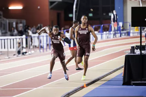 BIRMINGHAM, AL - January 14, 2022 - Mississippi State Sprinters Cameron Crump and Keldrick Edwards during the Blazer Invitational at the Birmingham CrossPlex in Birmingham, AL. Photo By Kevin Snyder