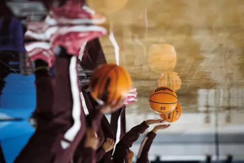 STARKVILLE, MS - February 10, 2022 - Basketball during the game between the Florida Gators and the Mississippi State Bulldogs at Humphrey Coliseum in Starkville, MS. Photo By Sloane Bush