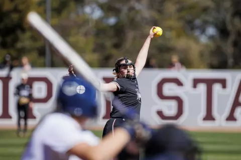 STARKVILLE, MS - February 20, 2022 - Mississippi State Pitcher Grace Fagan (#31) during the game between the Georgia Tech Yellow Jackets and the Mississippi State Bulldogs at Nusz Park in Starkville, MS. Photo By Laura Parsley
