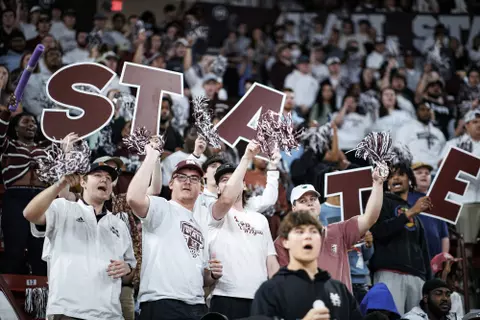 STARKVILLE, MS - March 02, 2022 - Fans in the stands before the game between the Auburn Tigers and the Mississippi State Bulldogs at Humphrey Coliseum in Starkville, MS. Photo By Austin Perryman