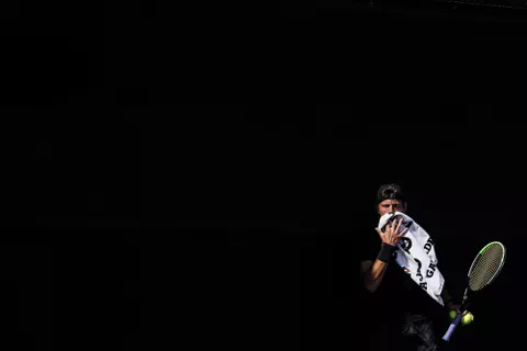 STARKVILLE, MS - April 15, 2022 - Mississippi State's Gregor Ramskogler during the match between the Vanderbilt Commodores and the Mississippi State Bulldogs at the AJ Pitts Tennis Centre in Starkville, MS. Photo By Kevin Snyder
