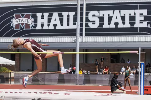 STARKVILLE, MS - April 29, 2022 - Mississippi State Jumper Emilia Lesniak during the Maroon & White Invite at the Mike Sanders Track Complex in Starkville, MS. Photo By Sloane Bush