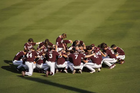 STARKVILLE, MS - May 20, 2022 - The Mississippi State Bulldogs before the game between the Tennessee Volunteers and the Mississippi State Bulldogs at Dudy Noble Field at Polk-Dement Stadium in Starkville, MS. Photo By Mike Mattina