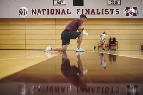 STARKVILLE, MS - June 06, 2022 - The Mississippi State Bulldogs Head Coach Sam Purcell participates in summer workouts at Humphrey Coliseum in Starkville, MS. Photo By Mike Mattina