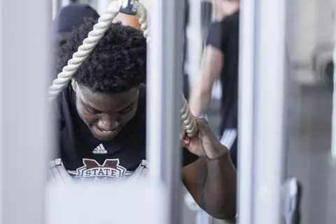 STARKVILLE, MS - June 08, 2022 - Mississippi State Linebacker Michael Robinson (#55) during workouts at the Leo Seal Jr. Football Complex at Mississippi State University in Starkville, MS. Photo By Mike Mattina