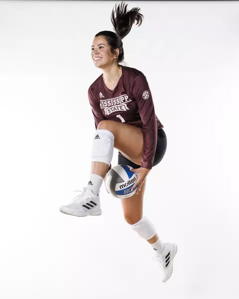 STARKVILLE, MS - July 24, 2022 - Mississippi State Defensive Specialist Yuliana Amador (#1) poses during the 2022 Volleyball Production Day at the Shira Complex at Mississippi State University in Starkville, MS. Photo By Mike Mattina