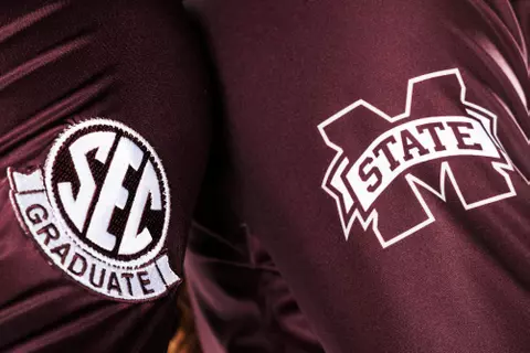 STARKVILLE, MS - July 24, 2022 - Mississippi State Middle Blocker/Right Setter Gabby Waden (#8) and Middle Blocker Deja Robinson (#13) pose during the 2022 Volleyball Production Day at the Shira Complex at Mississippi State University in Starkville, MS. Photo By Mike Mattina