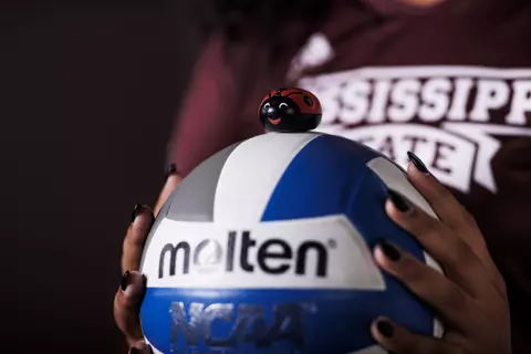 STARKVILLE, MS - August 04, 2022 - Mississippi State Middle Blocker Burgundy Walters (#14) during 2022 Volleyball Production Day in the Creative Suite in Holliman Athletic Center at Mississippi State University in Starkville, MS. Photo By Kevin Snyder