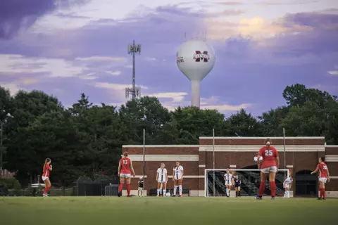 STARKVILLE, MS - August 11, 2022 - Mississippi State Forward Haley McWhirter (#6) and Mississippi State Midfielder Hannah Telleysh (#29) during the match between the Samford Bulldogs and the Mississippi State Bulldogs at the MSU Soccer Field in Starkville, MS. Photo By Mike Mattina