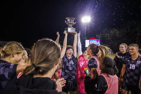 OXFORD, MS - October 13, 2022 - The Mississippi State Bulldogs celebrating after the Magnolia Cup Game between the Mississippi State Bulldogs and the Ole Miss Rebels at Ole Miss Soccer Stadium in Oxford, MS. Photo By Kevin Snyder