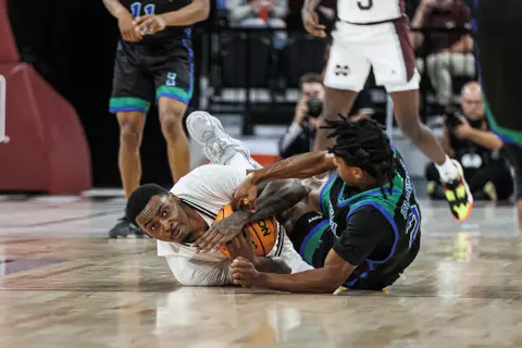 STARKVILLE, MS - November 07, 2022 - Mississippi State Forward DJ Jeffries (#0) during the game between the Texas A&M-Corpus Cristi Islanders and the Mississippi State Bulldogs at Humphrey Coliseum in Starkville, MS. Photo By Mike Mattina