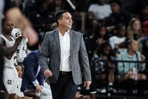 STARKVILLE, MS - November 09, 2022 - Mississippi State Head Coach Sam Purcell during the game between the Mississippi Valley State Delta Devils and the Mississippi State Bulldogs at Humphrey Coliseum in Starkville, MS. Photo By Mike Mattina