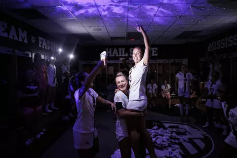 STARKVILLE, MS - November 11, 2022 - Mississippi State Midfielder Alyssa D'Aloise (#10) and Mississippi State Midfielder Madison Cotta (#13) during the First Round NCAA match between the New Mexico State Aggies and the Mississippi State Bulldogs at the MSU Soccer Field in Starkville, MS. Photo By Mike Mattina