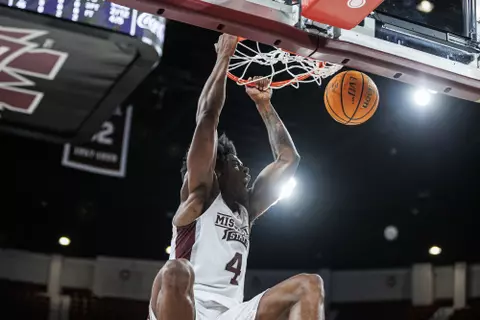 STARKVILLE, MS - November 13, 2022 - Mississippi State Guard/Forward Cameron Matthews (#4) during the game between the Arkansas-Pine Bluff Golden Lions and the Mississippi State Bulldogs at Humphrey Coliseum in Starkville, MS. Photo By Kevin Snyder