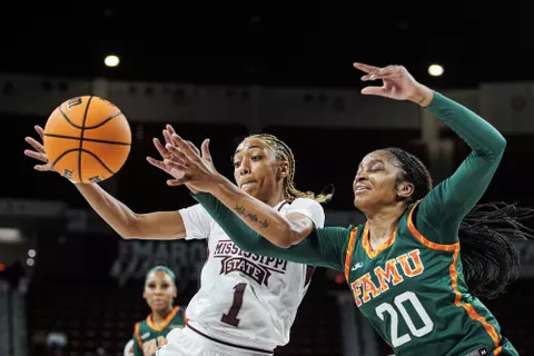 STARKVILLE, MS - December 15, 2022 - Mississippi State Guard Ahlana Smith (#1) during the game between the Florida A&M Rattlers and the Mississippi State Bulldogs at Humphrey Coliseum in Starkville, MS. Photo By Kevin Snyder