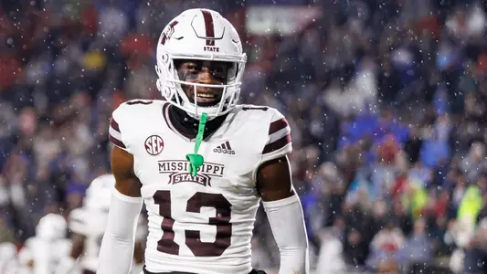 OXFORD, MS - November 24, 2022 - Mississippi State Defensive Back Emmanuel Forbes (#13) during the Battle for the Golden Egg between the Mississippi State Bulldogs and the Ole Miss Rebels at Vaught Hemingway Stadium in Oxford, MS. Photo By Mike Mattina