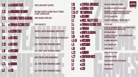 2022 Softball Promotional Schedule