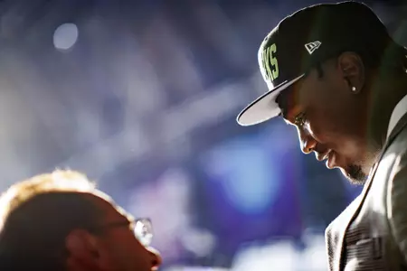 LAS VEGAS, NV - April 28, 2022 - Mississippi State Offensive Lineman Charles Cross is drafted 9th overall in the 2022 NFL Draft at Caesars Forum in Las Vegas, NV. Photo By Austin Perryman