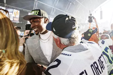 LAS VEGAS, NV - April 28, 2022 - Mississippi State Offensive Lineman Charles Cross is drafted 9th overall in the 2022 NFL Draft at Caesars Forum in Las Vegas, NV. Photo By Austin Perryman