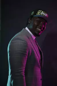 Mississippi State offensive lineman Charles Cross poses for a photo after being selected by the Seattle Seahawks during the 2022 NFL Draft on Thursday, April 28, 2022 in Las Vegas. (Jeff Bottari/NFL)