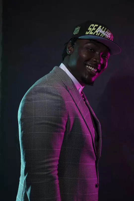 Mississippi State offensive lineman Charles Cross poses for a photo after being selected by the Seattle Seahawks during the 2022 NFL Draft on Thursday, April 28, 2022 in Las Vegas. (Jeff Bottari/NFL)