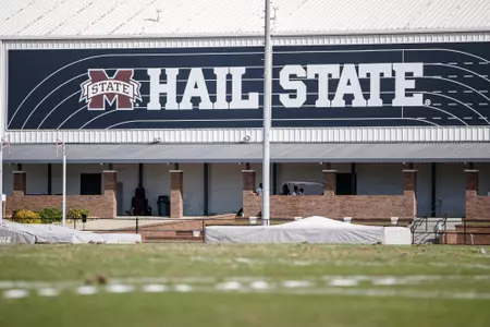 STARKVILLE, MS - MARCH 26, 2021 - Hail State Logo during the Al Schmidt Bulldog Relays at the Mike Sanders Track Complex in Starkville, MS. Photo By Sarah Triplett