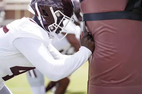 STARKVILLE, MS - August 05, 2022 - Mississippi State Linebacker Ty Cooper (#45) during a training camp practice at the Leo Seal Jr. Football Complex at Mississippi State University in Starkville, MS. Photo By Austin Perryman