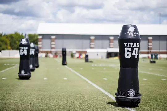 STARKVILLE, MS - August 05, 2022 - Tackling dummies during a training camp practice at the Leo Seal Jr. Football Complex at Mississippi State University in Starkville, MS. Photo By Austin Perryman