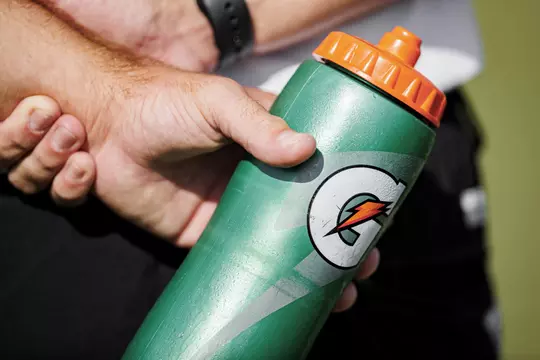 STARKVILLE, MS - August 05, 2022 - Gatorade bottle during a training camp practice at the Leo Seal Jr. Football Complex at Mississippi State University in Starkville, MS. Photo By Austin Perryman