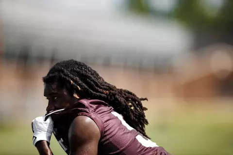 STARKVILLE, MS - August 05, 2022 - Mississippi State Wide Receiver Lideatrick "Tulu" Griffin (#5) during a training camp practice at the Leo Seal Jr. Football Complex at Mississippi State University in Starkville, MS. Photo By Austin Perryman
