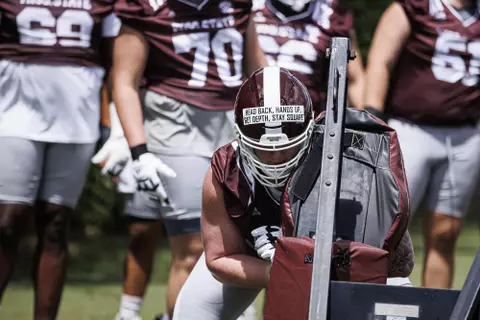 STARKVILLE, MS - August 05, 2022 - Mississippi State Offensive Lineman Jackson Cannon (#54) during a training camp practice at the Leo Seal Jr. Football Complex at Mississippi State University in Starkville, MS. Photo By Mike Mattina