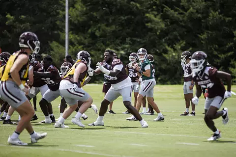 STARKVILLE, MS - August 05, 2022 - Mississippi State Quarterback Will Rogers (#2) during a training camp practice at the Leo Seal Jr. Football Complex at Mississippi State University in Starkville, MS. Photo By Mike Mattina