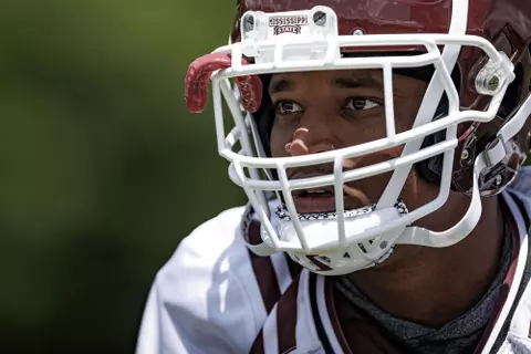 STARKVILLE, MS - August 06, 2022 - Mississippi State Defensive Back Collin Duncan (#19) during a training camp practice at the Leo Seal Jr. Football Complex at Mississippi State University in Starkville, MS. Photo By Austin Perryman