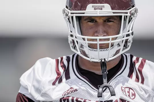 STARKVILLE, MS - August 06, 2022 - Mississippi State Linebacker Jett Johnson (#44) during a training camp practice at the Leo Seal Jr. Football Complex at Mississippi State University in Starkville, MS. Photo By Austin Perryman