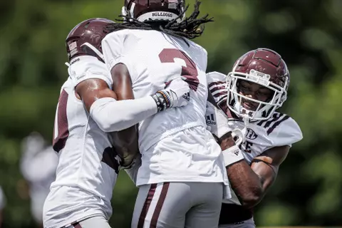 STARKVILLE, MS - August 06, 2022 - Mississippi State Defensive Back Hunter Washington (#21) during a training camp practice at the Leo Seal Jr. Football Complex at Mississippi State University in Starkville, MS. Photo By Austin Perryman