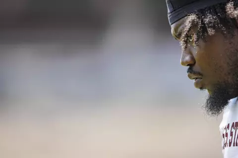 STARKVILLE, MS - August 13, 2022 - Mississippi State Linebacker Tyrus Wheat (#2) during a fall camp scrimmage at Davis Wade Stadium at Scott Field in Starkville, MS. Photo By Austin Perryman