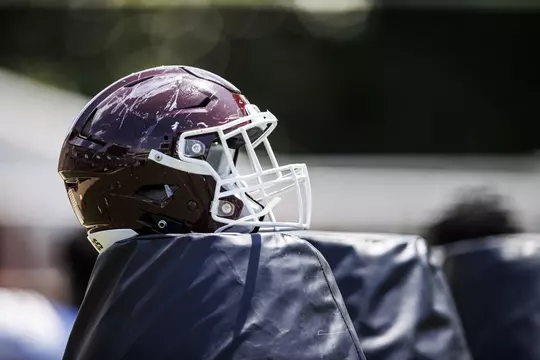 STARKVILLE, MS - August 13, 2022 - Mississippi State helmet during the first fall scrimmage at Davis Wade Stadium at Scott Field in Starkville, MS. Photo By Kevin Snyder
