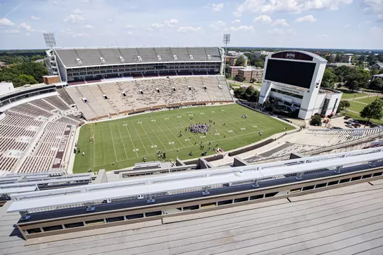 STARKVILLE, MS - August 13, 2022 - View from the Balconies during a fall camp scrimmage at Davis Wade Stadium at Scott Field in Starkville, MS. Photo By Austin Perryman