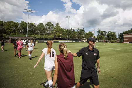 STARKVILLE, MS - August 28, 2022 - Mississippi State Head Coach James Armstrong after the match between the Minnesota Golden Gophers and the Mississippi State Bulldogs at the MSU Soccer Field in Starkville, MS. Photo By Mike Mattina