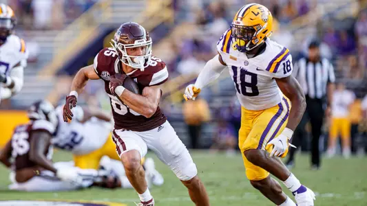 BATON ROUGE, LA - SEPTEMBER 26, 2020 - Mississippi State Wide Receiver Austin Williams (#85) during the game between the Mississippi State Bulldogs and the LSU Tigers at Tiger Stadium in Baton Rouge, LA. Photo By Austin Perryman