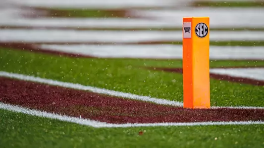 STARKVILLE, MS - April 16, 2022 - Endzone pylon during the Spring Scrimmage at Davis Wade Stadium at Scott Field in Starkville, MS. Photo By Mississippi State Athletics