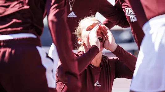 STARKVILLE, MS - March 13, 2022 - Mississippi Stateâ??s Alexandra Mikhailuk before the match between the LSU Tigers and the Mississippi State Bulldogs at the AJ Pitts Tennis Centre in Starkville, MS. Photo By Kevin Snyder