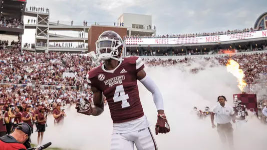 STARKVILLE, MS - September 03, 2022 - Mississippi State Wide Receiver Caleb Ducking (#4) before the game between the Memphis Tigers and the Mississippi State Bulldogs at Davis Wade Stadium at Scott Field in Starkville, MS. Photo By Mike Mattina